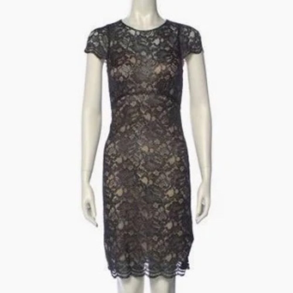 L’AGENCE Grey Silk Lace Sheath Dress Size 4
